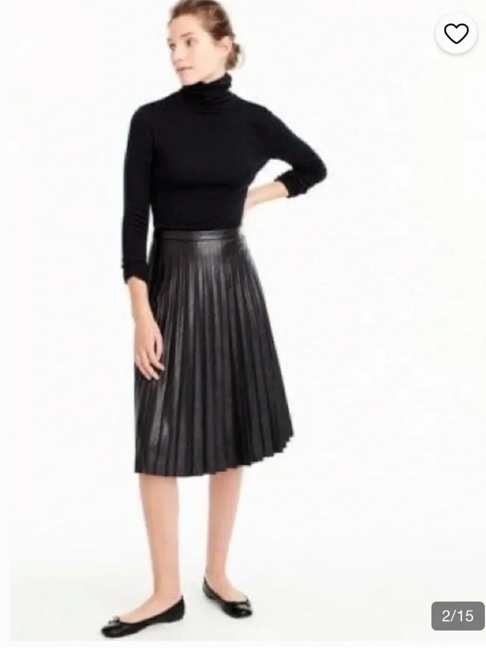 J. Crew Black Pleated Faux Leather Midi Skirt, Size 10, NWT